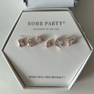 New. Bomb party. April 2023 birthday earrings. Diamond cubic zirconia. Rose gold